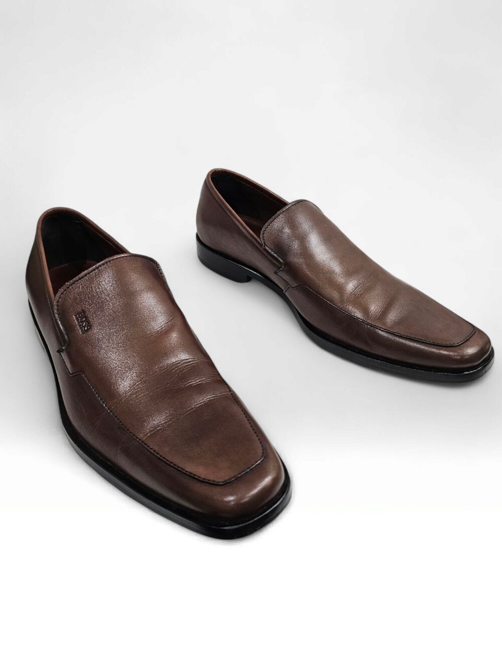 BOSS Hugo Boss Men Brown Leather Slip On Moc Toe Loafers 8.5M
